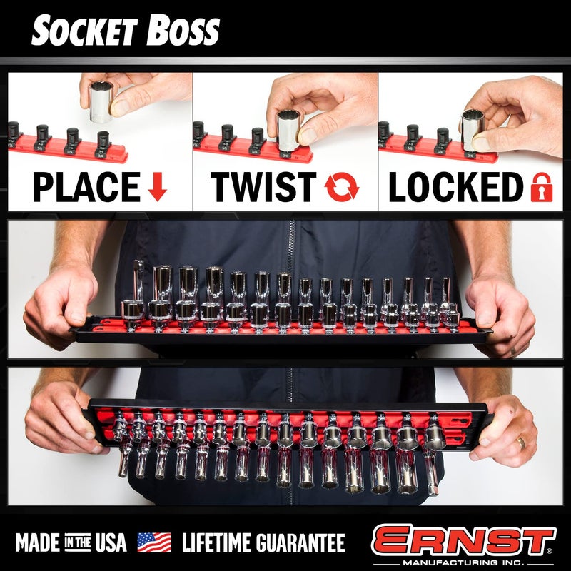 Ernst Manufacturing 8460HV Socket Boss 3-Rail Multi-Drive Socket Rail Organizer with Tray, 18-Inch, High-Visibility - Made in USA - Image 4